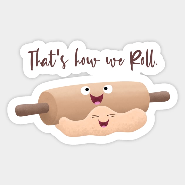 Cute rolling pin and dough cartoon humour Sticker by FrogFactory